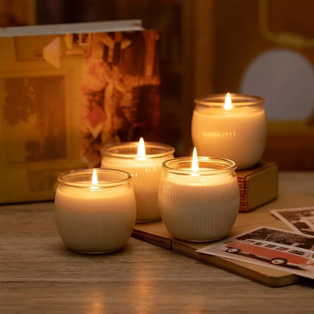 Wholesale 35 Hours 185ml 4 Oz 5oz Good Quality Glass Clear Vertical Stripes Bottle Round Watermelons Pumpkins Cup Jar for Candle Making