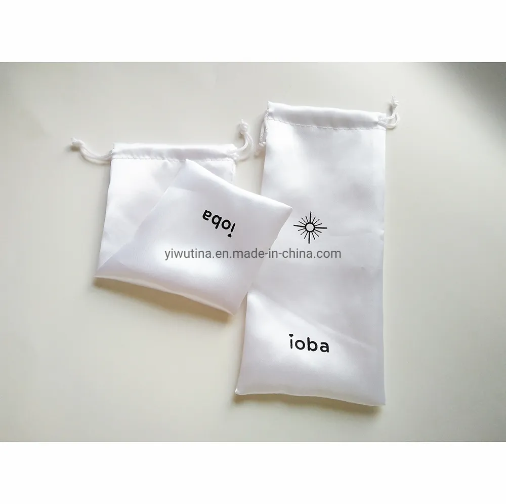 Wholesale Customized Small Dust Silk Satin Bag Hair Wig Extension Black Drawstring Satin Pouch with Logo Printing