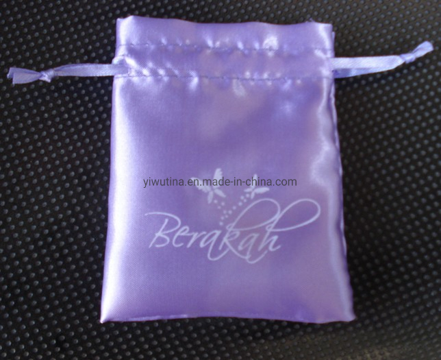 Wholesale Customized Small Dust Silk Satin Bag Hair Wig Extension Black Drawstring Satin Pouch with Logo Printing