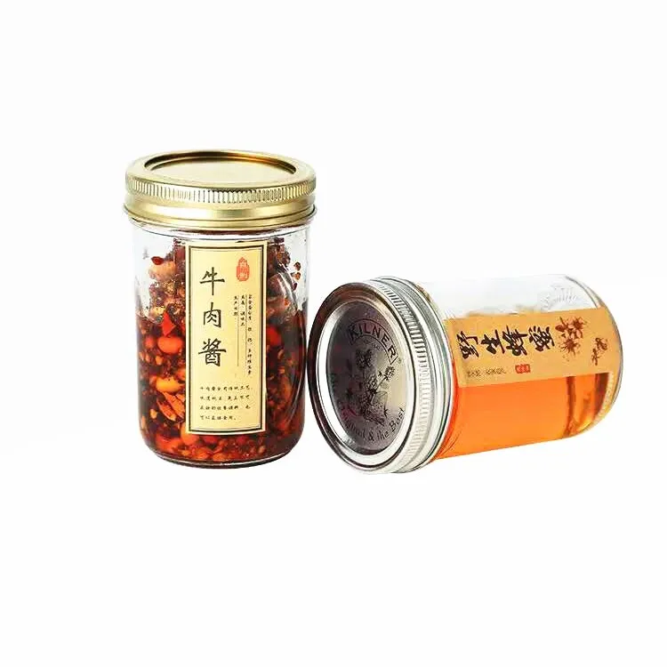 Wide Mouth Empty Clear 100ml 200ml 250ml 300ml 400ml 500ml 650ml Hot Sauce Caviar Honey Jam Jelly Glass Jar with Tinplate Lid